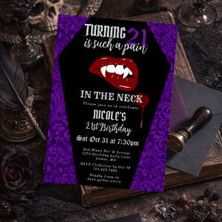 Funny Horror Gothic Vampire Purple Birthday Party Inbjudningar