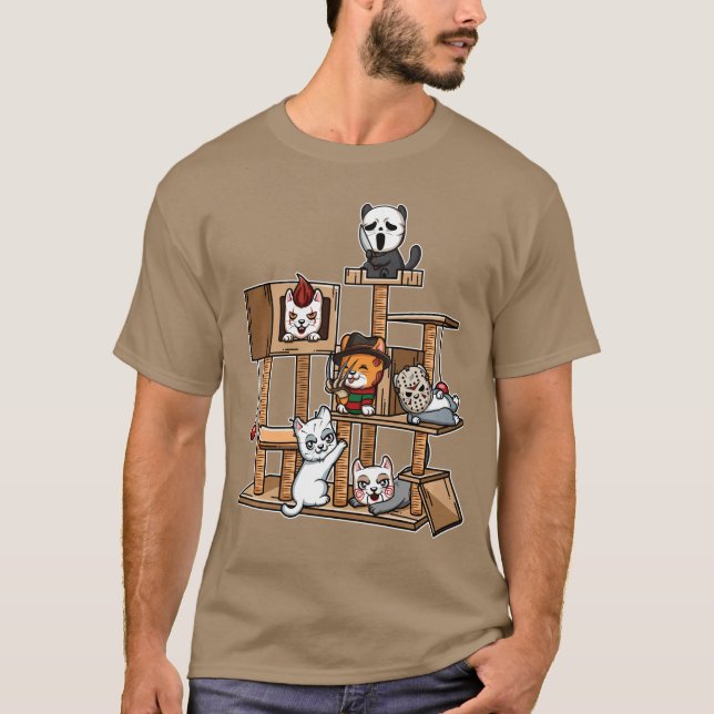 Funny Horror Movie Kitten Playing On Catree funny T Shirt (Framsida)