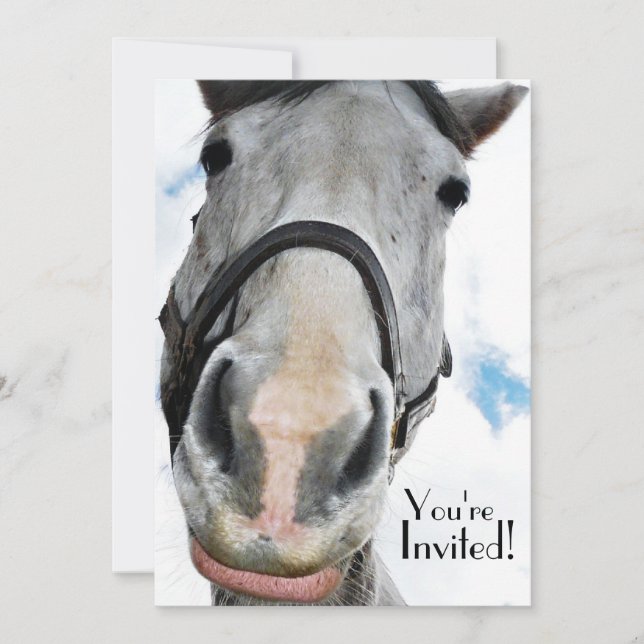 Funny Horse Ansikte för Party eller Equestrian Eve Inbjudningar (Framsida)