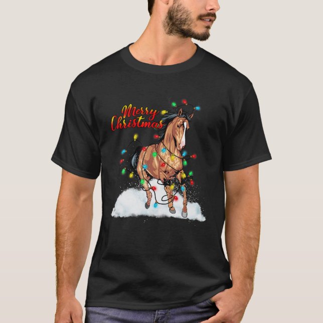 Funny Horse jul Ljus Pajamas Horse Santa H T Shirt (Framsida)