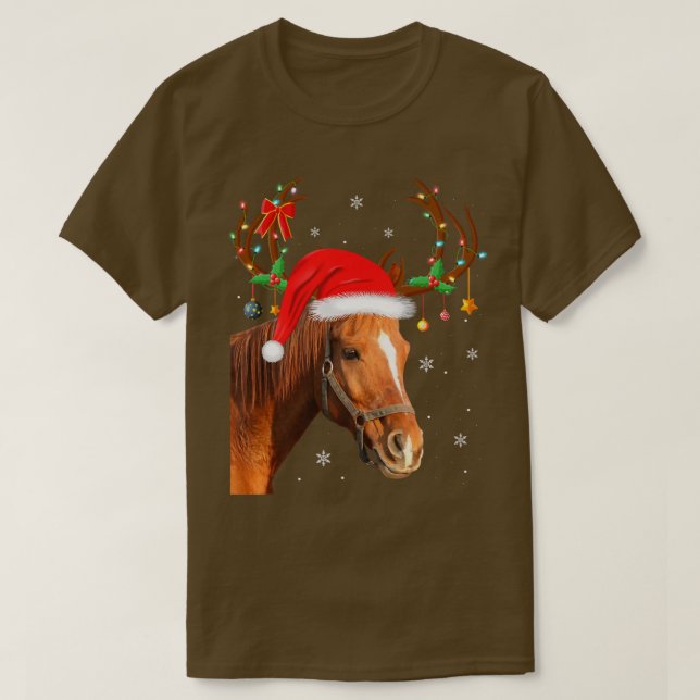 Funny Horse Lover Julafton Ljus Reindeer Santa Hor T Shirt (Design framsida)
