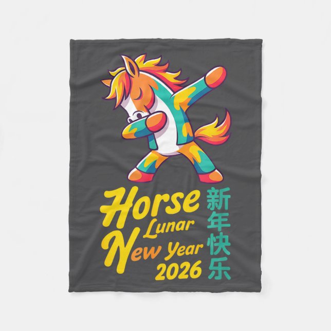 Funny Horse Lunar New Year 2026 Dabbing Design  Fleecefilt (Framsidan)