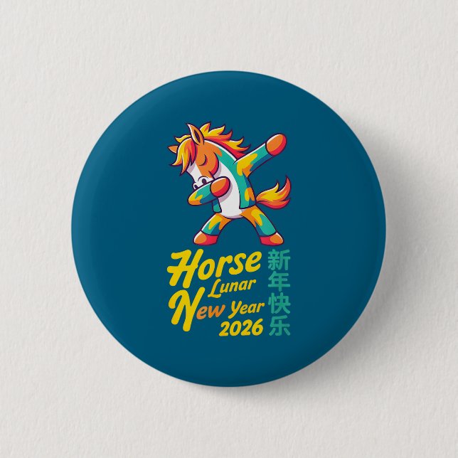 Funny Horse Lunar New Year 2026 Dabbing Design  Knapp (Framsida)