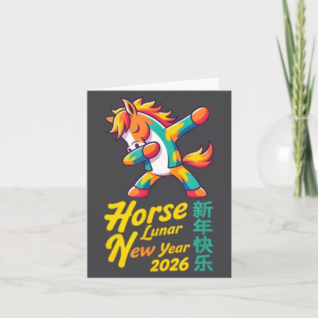 Funny Horse Lunar New Year 2026 Dabbing Design  Kort (Framsida)