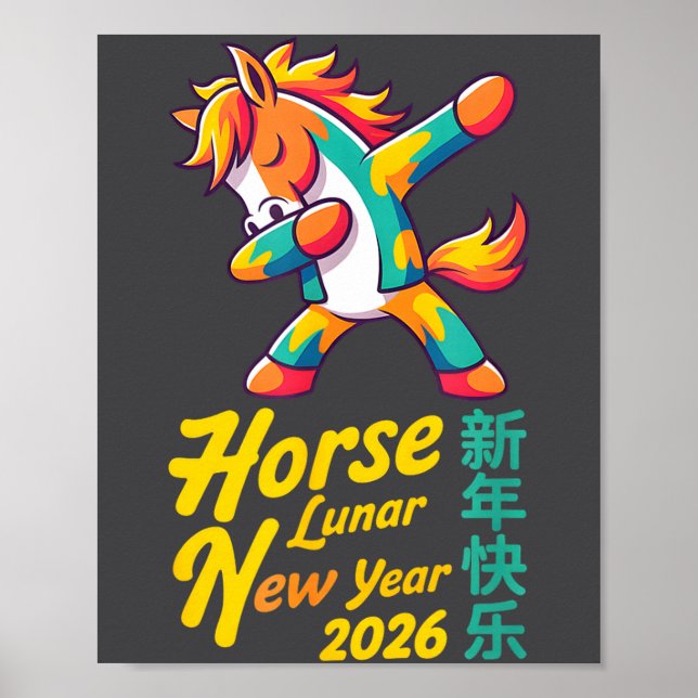 Funny Horse Lunar New Year 2026 Dabbing Design  Poster (Framsidan)