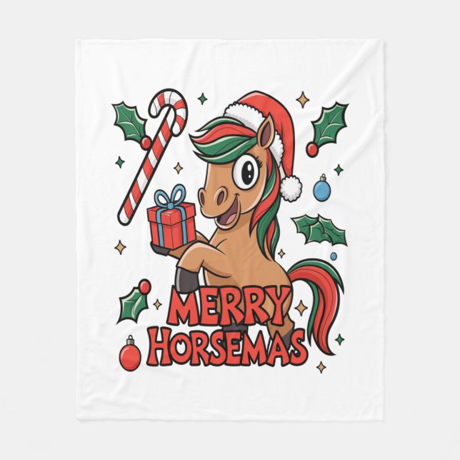 Funny Horse Merry Horsemas Fleecefilt (Framsidan)