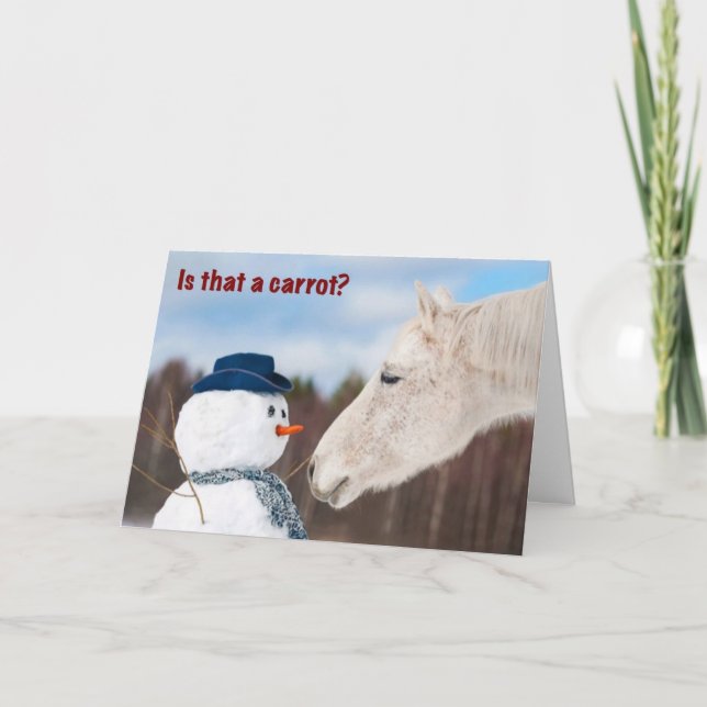 Funny Horse och Snögubbe Nose-julkort Helgkort (Framsida)