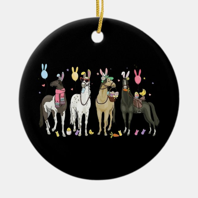 Funny Horse Påsk Day Farm Animal Cute Bunny Hors Julgransprydnad Keramik (Framsidan)