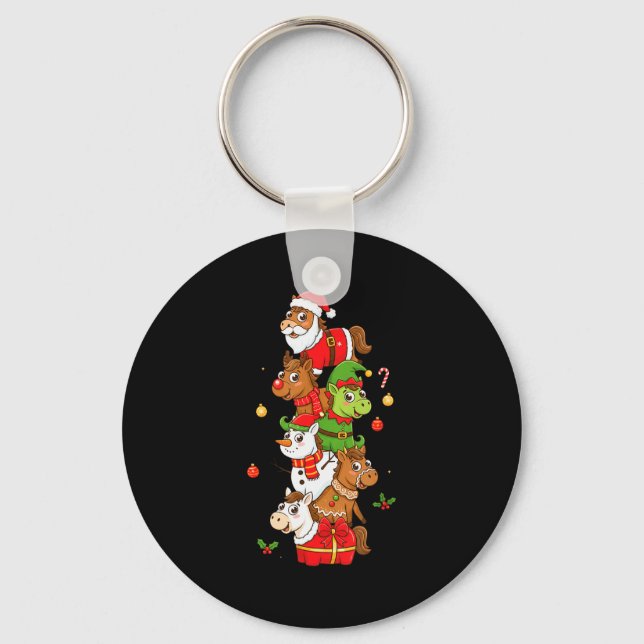 Funny Horse Santa Elf Snowman Christmas Womens Men Nyckelring (Framsida)