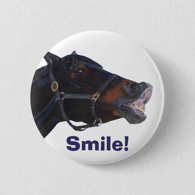 Funny Horse Smile Button Knapp (Framsida)