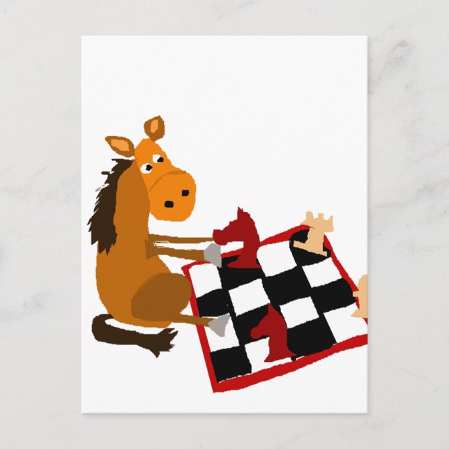 Funny Horse Spela upp Chess Art Original Vykort (Framsida)