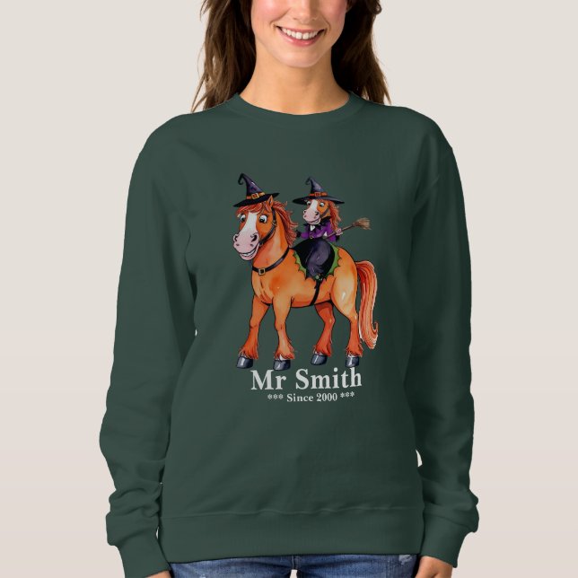 Funny Horse Witch Couple T Shirt (Framsida)