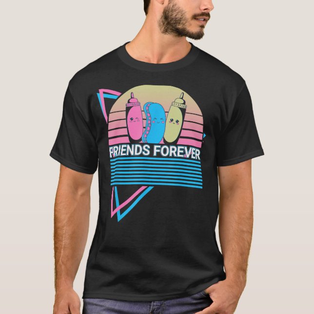 Funny Hot Dog Hotdog Retro Friends Forever T Shirt (Framsida)