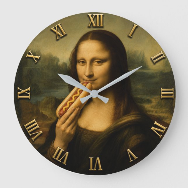 Funny Hot Dog Mona Lisa Stor Klocka (Framsida)