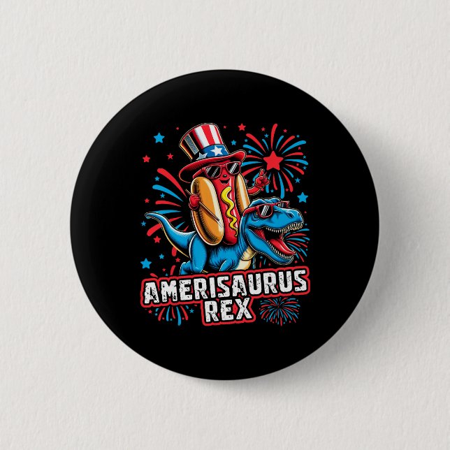Funny Hotdog t Rex Dinosaur 4 juli Amerisauru Knapp (Framsida)