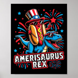 Funny Hotdog t Rex Dinosaur 4 juli Amerisauru Poster