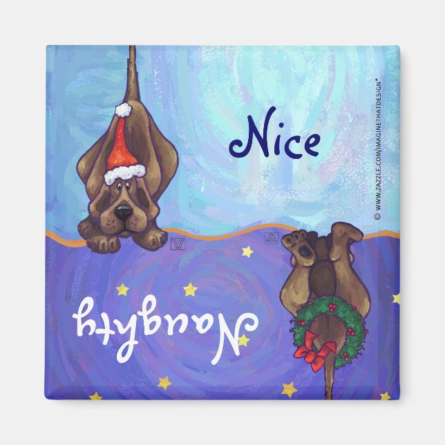 Funny Hound Hund Naughty Nice Helgdag Magnet (Framsidan)