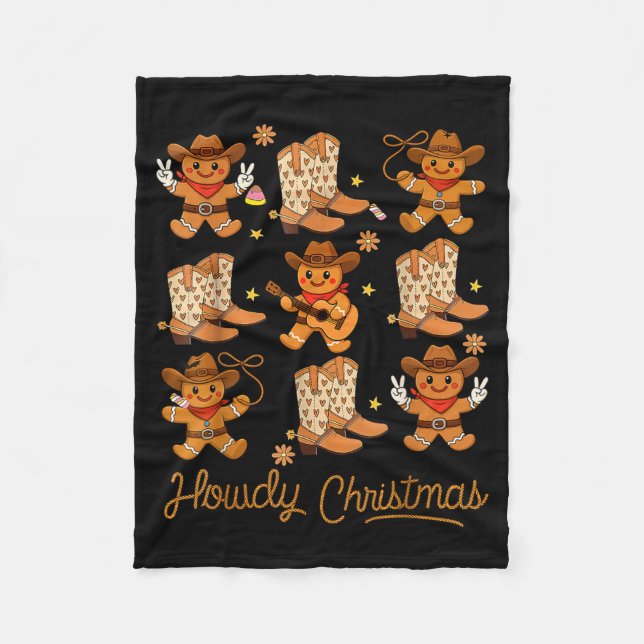 Funny Howdy Christmas Gingerbread Cowboy Rodeo Wes Fleecefilt (Framsidan)