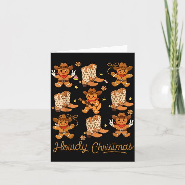 Funny Howdy Christmas Gingerbread Cowboy Rodeo Wes Kort (Framsida)