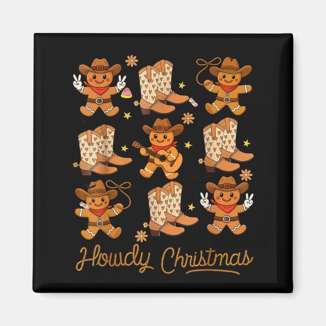 Funny Howdy Christmas Gingerbread Cowboy Rodeo Wes Magnet (Framsidan)