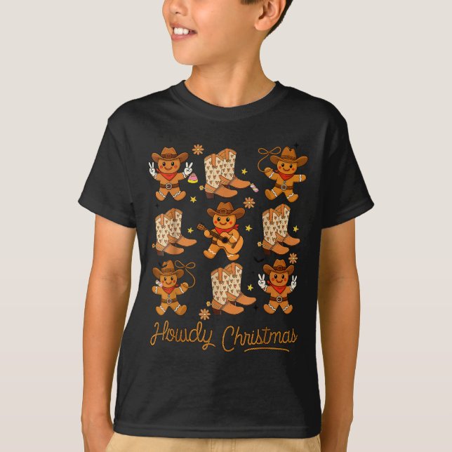 Funny Howdy Christmas Gingerbread Cowboy Rodeo Wes T Shirt (Framsida)