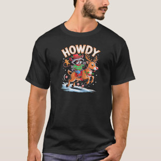 Funny Howdy Christmas Raccoon Cowboy Riding Reinde T Shirt