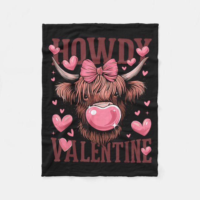 Funny Howdy Valentine Highland Cow Valentine’s Day Fleecefilt (Framsidan)