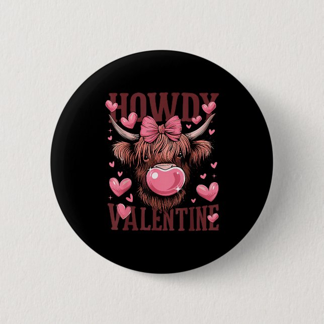 Funny Howdy Valentine Highland Cow Valentine’s Day Knapp (Framsida)
