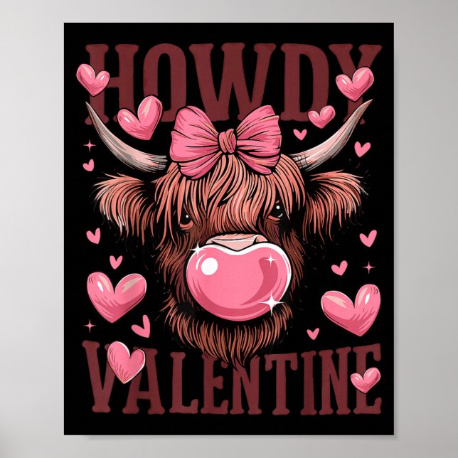 Funny Howdy Valentine Highland Cow Valentine’s Day Poster (Framsidan)