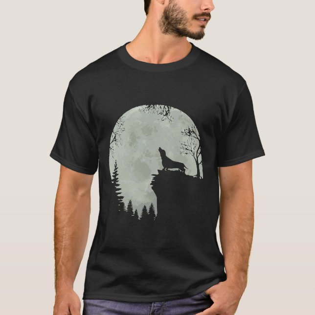 Funny Howling Dachshund Full Moon Wiener Hund T Shirt (Framsida)