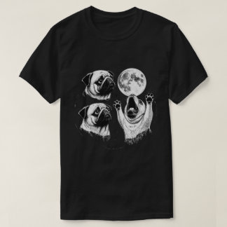 Funny Howling Pug Moon Vintage Celestial Dog Art T Shirt
