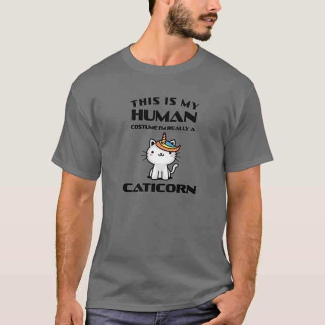 Funny Human Halloween Caticorn Costume Cat Roligt  T Shirt (Framsida)