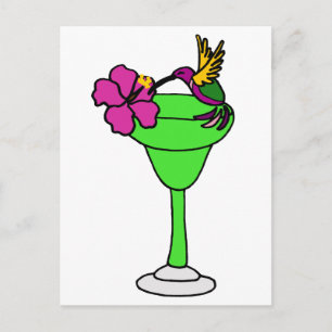 Funny Hummingbird och Hibiscus på Margarita Drink Vykort
