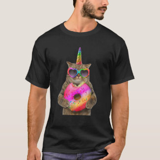 Funny Humor Cat With Donut, Funny Cat Bites Donut T Shirt