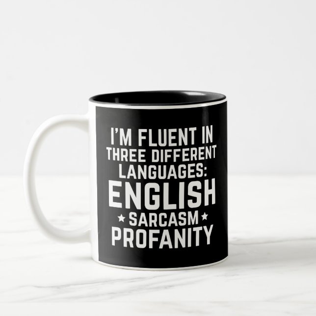 Funny Humor Fluent English Profanity Sarcasm Gift Två-Tonad Mugg (Vänster)