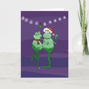 Funny Humor Frog Couple Kiss Mistletoe Card Helgkort