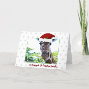 Funny Humor Giraffe Red Hat Grönt Gräns Julafton Kort