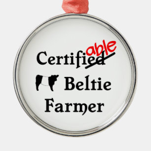 Funny Humous Certisible Beltie Farmer Gift Julgransprydnad Metall