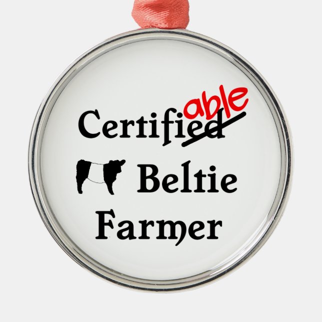 Funny Humous Certisible Beltie Farmer Gift Julgransprydnad Metall (Framsidan)