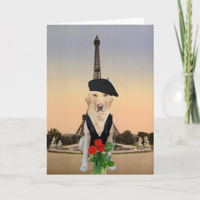 Funny Hund för Fransk/Lab Valentine Helgkort (Framsida)