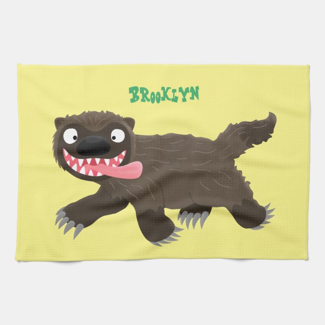 Funny hungry wolverine animal cartoon kökshandduk (Horisontell)