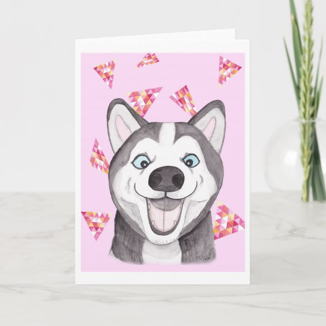Funny Husky Card Toppen Lycklig Husky Birthday Car Kort (Framsida)