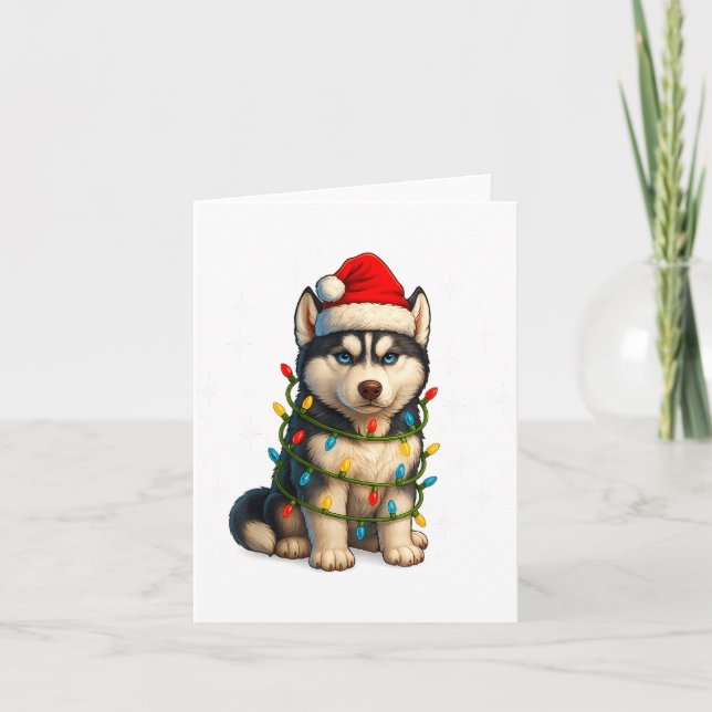 Funny Husky Dog Christmas Pj Pajama Men Women Pjs  Kort (Framsida)