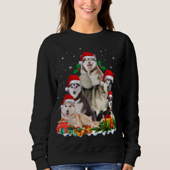 Funny Husky Hund Julgran Cute Julafton T Shirt (Framsida)