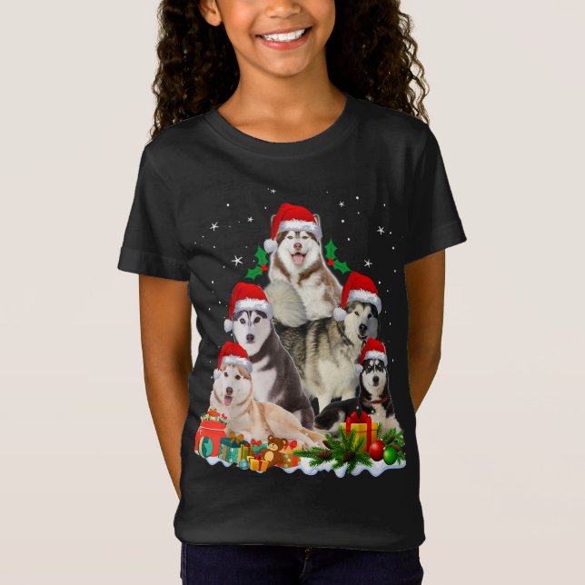 Funny Husky Hund Julgran Cute Julafton T Shirt (Framsida)