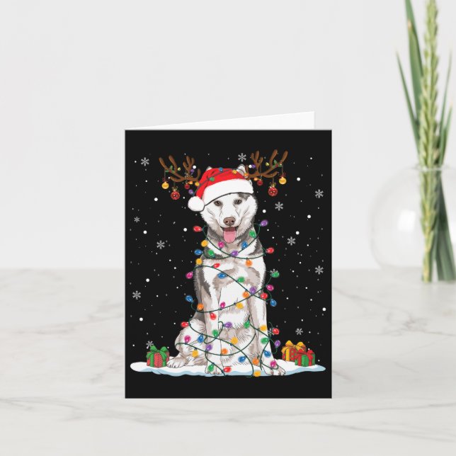 Funny Husky Hund Träd jul Ljus Julafton Pajama Kort (Framsida)