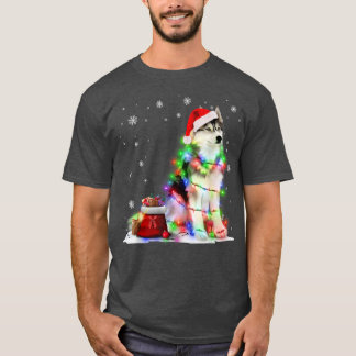 Funny Husky Hund Träd jul Ljus Julafton Pajama T Shirt