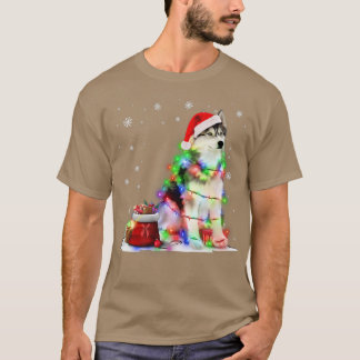 Funny Husky Hund Träd jul Ljus Julafton Pajama T Shirt