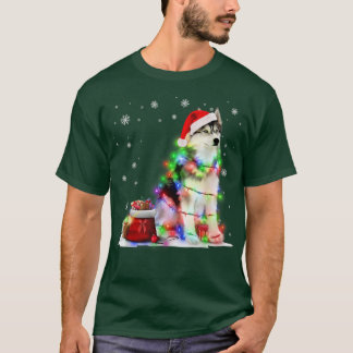 Funny Husky Hund Träd jul Ljus Julafton Pajama T Shirt