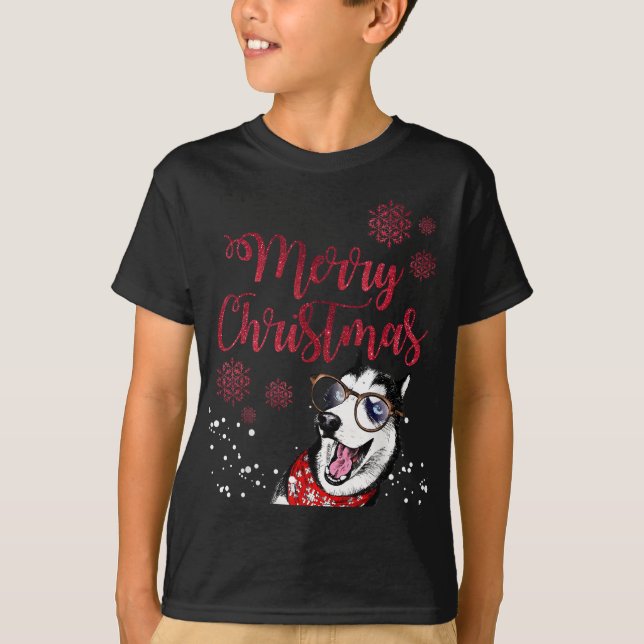 Funny Husky Hund Ugly Julafton God jul T Shirt (Framsida)